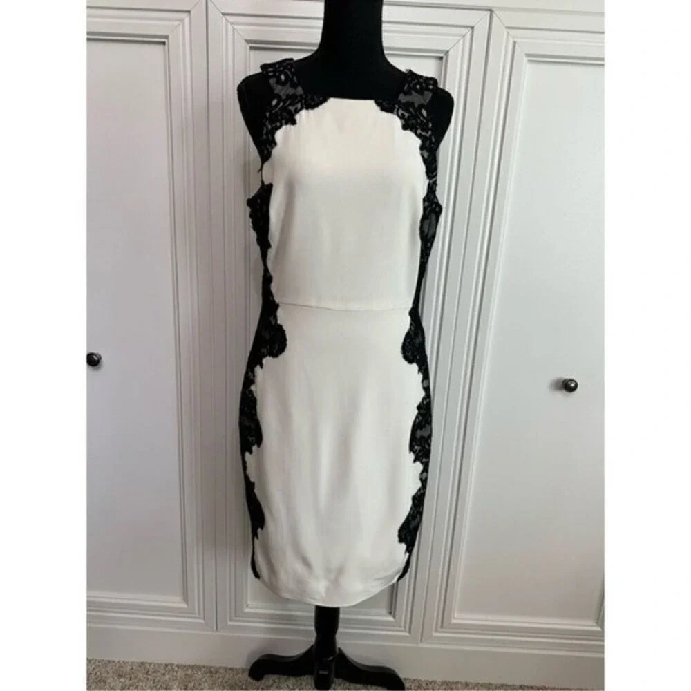 ABS by‎ Allen Schwartz Shift Dress White with Black Lace Size 10